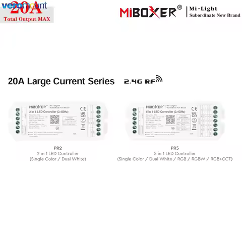 MiBoxer PR2 2IN1 PR5 5IN1 2.4GHz RF LED Controller Large Current Max 20A For Single Color/Dual White