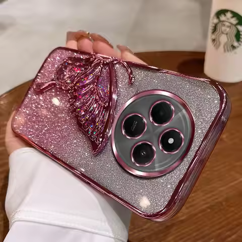 Redmi14C Case Luxury Quicksand Butterfly Glitter Case For Xiaomi Redmi 14C 13C Shockproof Cover For 