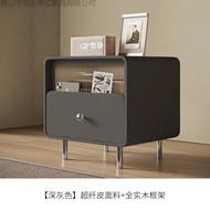 Bedside Table French Italian Solid Wood Leather Bedside Table Black Simple Cabinet Light Style Simpl