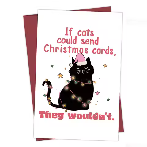 Funny Black Cat Christmas Card with Envelope,If Cats Could Send Christmas Cards,Humorous Christmas G