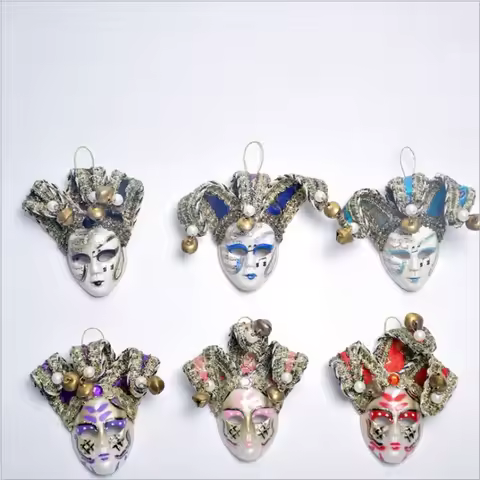 6 Pcs Set Venetian Mask Pendant Carnival Mask Fridge Magnets 3D Hanging Ornament Home Kitchen Decor 