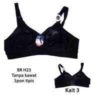 HITAM Br H23 3-hook Bra Without Wire, Thin Sponge Size 36,38,40,42,44 Black