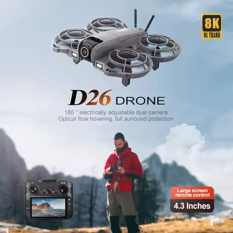 D26 Mini Drone 4.3-inch Screen Remote-Controlled Aircraft 180 Electric Dual 8K HD Camera Optical Flo