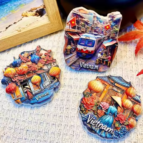 Hanoi Vietnam 3D Fridge Magnets Ornament UV Printing Crafts Resin Refrigerator Magnets Sticker Souve