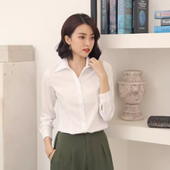 เสื้อเชิ้ตแขนยาวสีขาวสไตล์เกาหลีสำหรับผู้หญิง ทรงเข้ารูป ใส่ไปทำงาน แฟชั่นฤดูใบไม้ผลิ ไซส์ใหญ่ เสื้อ