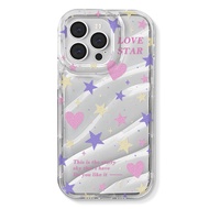 AKABEILA Colorful Stars Bling Laser Paper + Transparent Wave Phone Case for IPhone 11 ProMax 14 12 13 Pro Max 6 7 8 Plus X XR XS Max 14 Plus SE 2020 Soft Silicone TPU Popular Korea INS Phone Casing 手机壳