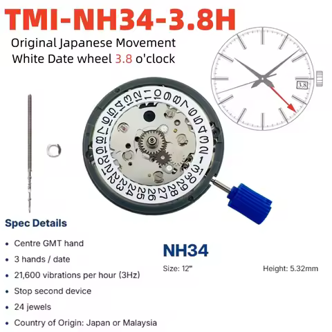 Japan Genuine GMT NH34 NH34A 24H Date Dails At 3.8 / 3 O'clock GMT Movement Automatic 24 Jewels Mod 
