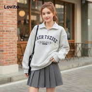 Lovito Women's Plain Zip-Up Hoodie LNA70581