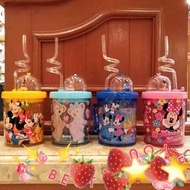 香港迪士尼代購兒童吸管水杯米奇米妮達菲熊卡通公仔轉動可愛水壺
