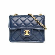 CHANEL 豆腐包小號墨藍色荔枝牛皮31開金扣肩背包