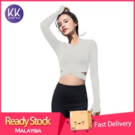 Woman sport long sleeve shirt top yoga fitness exercise workout zumba dancing cross tie clothes spor