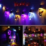 Halloween Bulb String Lights, Battery Operated Powerd 8.2 FT 12 LED Orange Purple White Skeleton Pum