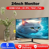 Monitor 24 Inch 75HZ Flat Computer Monitor Frameless  2K IPS LED Monitor Blue Light With HDMI/VGA Built-in Speaker For PS4/PS5