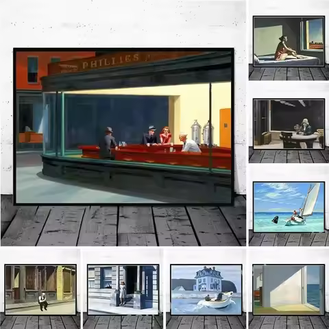 Edward Hopper Famous Realistic Master Art Nighthawks Life Landscape Aesthetic Canvas Painting Wall A