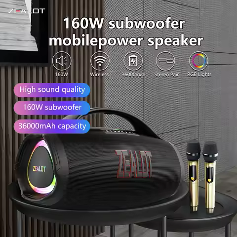 ZEALOT S98M 160W Wireless Speakers, With Two Wireless Karaoke Microphones,DSP Technology, 36000mAh B