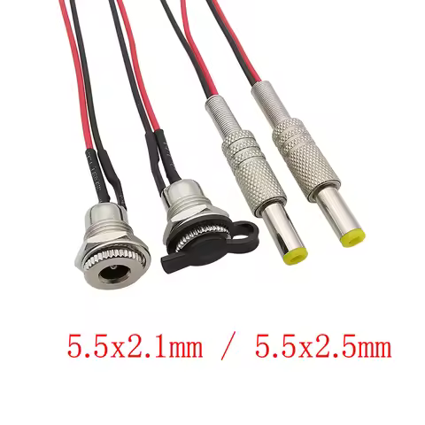 5.5 x 2.1mm 5.5 x 2.5mm DC Power Male Plug DC-099 DC Socket Threaded Panel Mount Female Connector Ad
