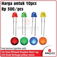 HIJAU MERAH 10pcs 5mm LED Straw Hat Diffused Color Lens Red Green Blue Yellow 3V DIY Bulb LED Strawh