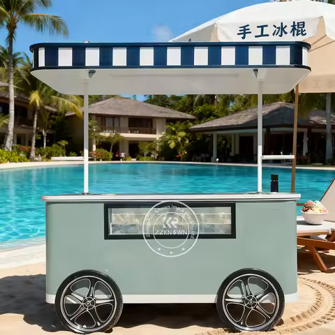 Hot Selling Custom Mini Ice Cream Cart Refrigerated Ice Cream Push Cart Gelato Popsicle Freezer Disp