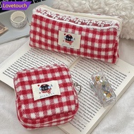 LOVETOUCH Woolen Cloth Stationery Storage Bag Red Multi-functional Cosmetic Bag Red Color Cherry Pen