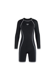 女士加厚長袖半拉鏈連身平腳泳衣