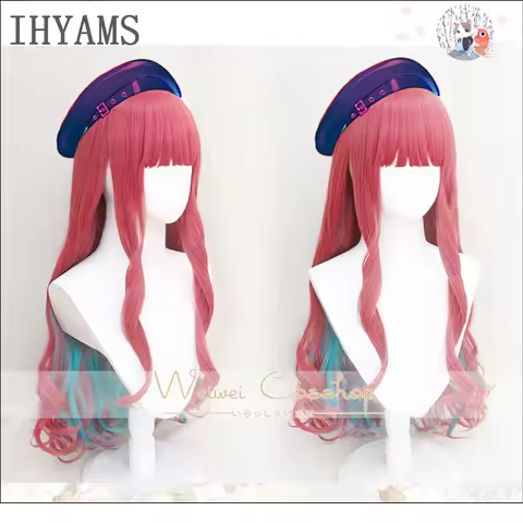 HIP HOP Paradox Live BAE Anne Faulkner Cosplay Wig 80cm Long Curly Pink Blue Mixed Synthetic Hair Ha