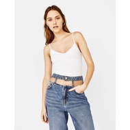 BERSHKA WHITE RIBBED CROP TOP