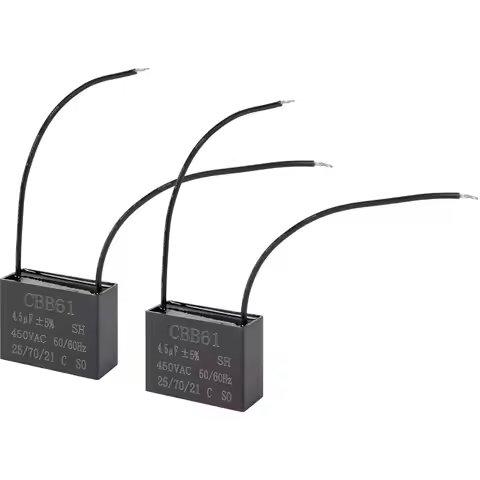 2pcs CBB61 4.5μF/4.5uF 450V 2-Wire Ceiling Fan Capacitor Metallized Polypropylene Film for Electric 