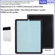 Fits Samu Giken AP661 One Home K2 Udara Lenodi DDMK Ion Air purifier Replacement 2-in-1 HEPA & Activ