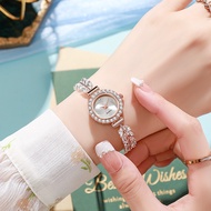 New Style Korean Version Fashionable Unique Green Leaf Diamond Round Ladies Watch Freely Adjustable 