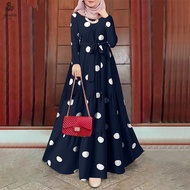 Retro Polka dots Pop Yeh Yeh Saloma Dress Women Muslim Elegant Casual Full Sleeve Dress Polkadot Mus