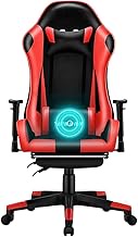 Gaming Chair Massage Office Chair Racing Chair,Leather Bucket Cushion Office Computer Massage with Massage Lumbar Support,Swivel Office Chair Task Chair for Adults for Home and Office,Red Comfortable