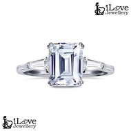 iLove Jewellery 925 Sterling Silver 18K White Gold Plated 2.5ct Emerald Cut Cubic Zirconia Ring Cinc
