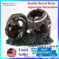 Double Barrel Resin Aquarium Decoration Hiding Cave Fish Ornament 🌊READY STOCK🌊 | Perfect Ocean