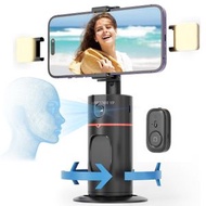 面部追蹤手機穩定器，360°旋轉手機雲台，帶燈光，智慧追蹤與手勢控制，遠端控制自拍支架，適用於直播攝影