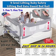 M-Castle (5TH GEN) 1.5m/1.8m/2m Special steel 9-level Lifting Baby Safety Bed Gate Guard Bed Rail An