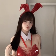 1PC Halloween Bunny Girl Patent Leather Rabbit Ears Headband Black Bunny Ear Hair Hoop For Cosplay