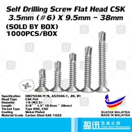 Self Drilling Screw Skru Besi Mata Drill Skru - Flat Head #6 x 3/8"(9.5mm) - 1.5"(38mm) 1000pcs/Box
