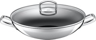 Silit Hongkong Induction Wok 36 cm with Glass Lid Stainless Steel Coated Ceramic Coating