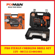 [Ready Stock] PRO FIXMAN Cordless Power Drill Set 12V (58pcs) - SIRIM Approved 9075112-001001