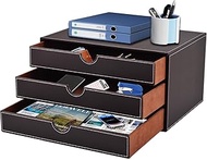 XNONE Home Office Desktop Desk Drawer Box with 3 Closed A4 Compartments, PU Leather Drawer Box, Jewe