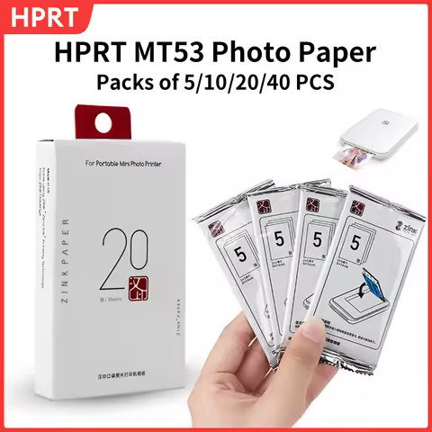HPRT MT53 Original Photo Paper 3Inch 5/10/20/40 Sheets Self Adhesive Sticker Paper Compatible MT53/Z