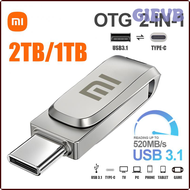 GIEVB Xiaomi OTG Type C ไดร์ฟปากกา1TB 2TB หน่วยความจำ Usb โลหะขนาดเล็ก512GB แฟลชการ์ด Usb 128GB USB 3.0 Pendrive สำหรับสมาร์ทโฟน PC QIOFD