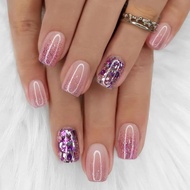 CurvLife Medium Square 3D Diamond Press On Nails, Violet Crystal Pink | 32PCS 16 Sizes, Salon-Qualit