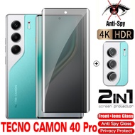 TECNO Camon 40 Pro Private Tempered Glass Full Cover Screen Protector Anti Peek Privacy Film For Tec