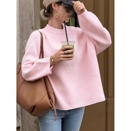 Round Neck Pink Long-Sleeved Sweater Ladies Casual Pullover Sweater 9.18.2