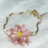 【粉色波斯菊x蛋白石 - 水晶花手鏈】十月生日花 生日石 花言日和