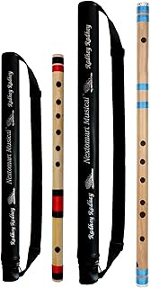 Musical Combo Flutes C Sharp 6 Hole (17 Inch ) and FF ( 21 Inch ) Bamboo Flute Bansuri with Flute Ca