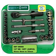 SATA By NICHOLSON SOCKET SETS "09060-6" DR-12pt(9mm to 32mm) 24pcs set