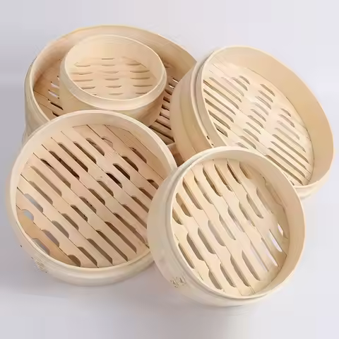 Chinese Steamer Bamboo Steamer with Lid Dimsum Cooking Steamer Basket for Cooking Bao Buns Vegetable