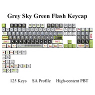 Grey Sky Green Flash Keycaps 125 Keys SA Profile PBT Wooting Aula F75 RK100 Mechanical Keycap Dye Su
